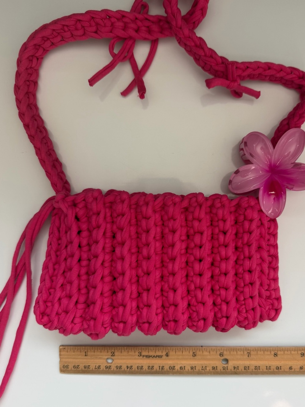 Handmade Hot Pink Crochet Crossbody Bag - Picture 5 of 10